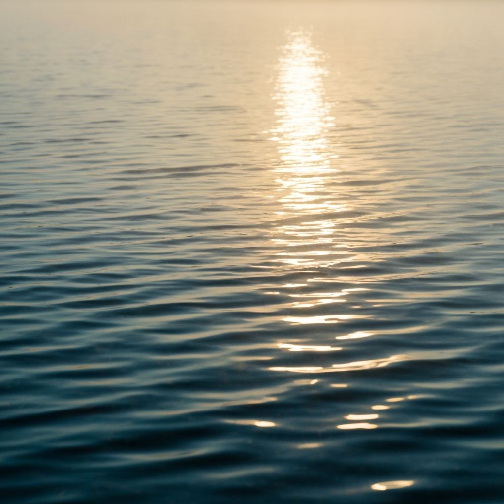 Tranquil water surface with ripples and light reflections, abstract representation of mindfulness and inner peace