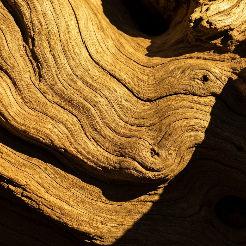 Close-up of weathered wood grain texture with warm golden light, representing strength and endurance